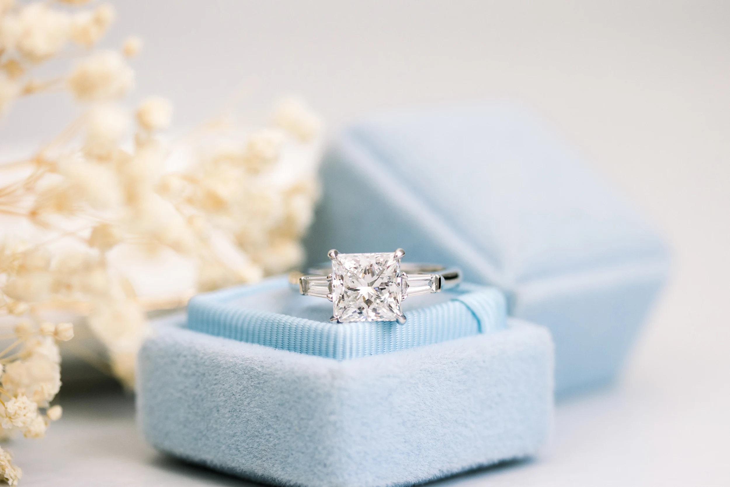 Platinum Princess and Baguette Diamond Engagement Ring featuring 3.0 ct Diamonds (Main View)