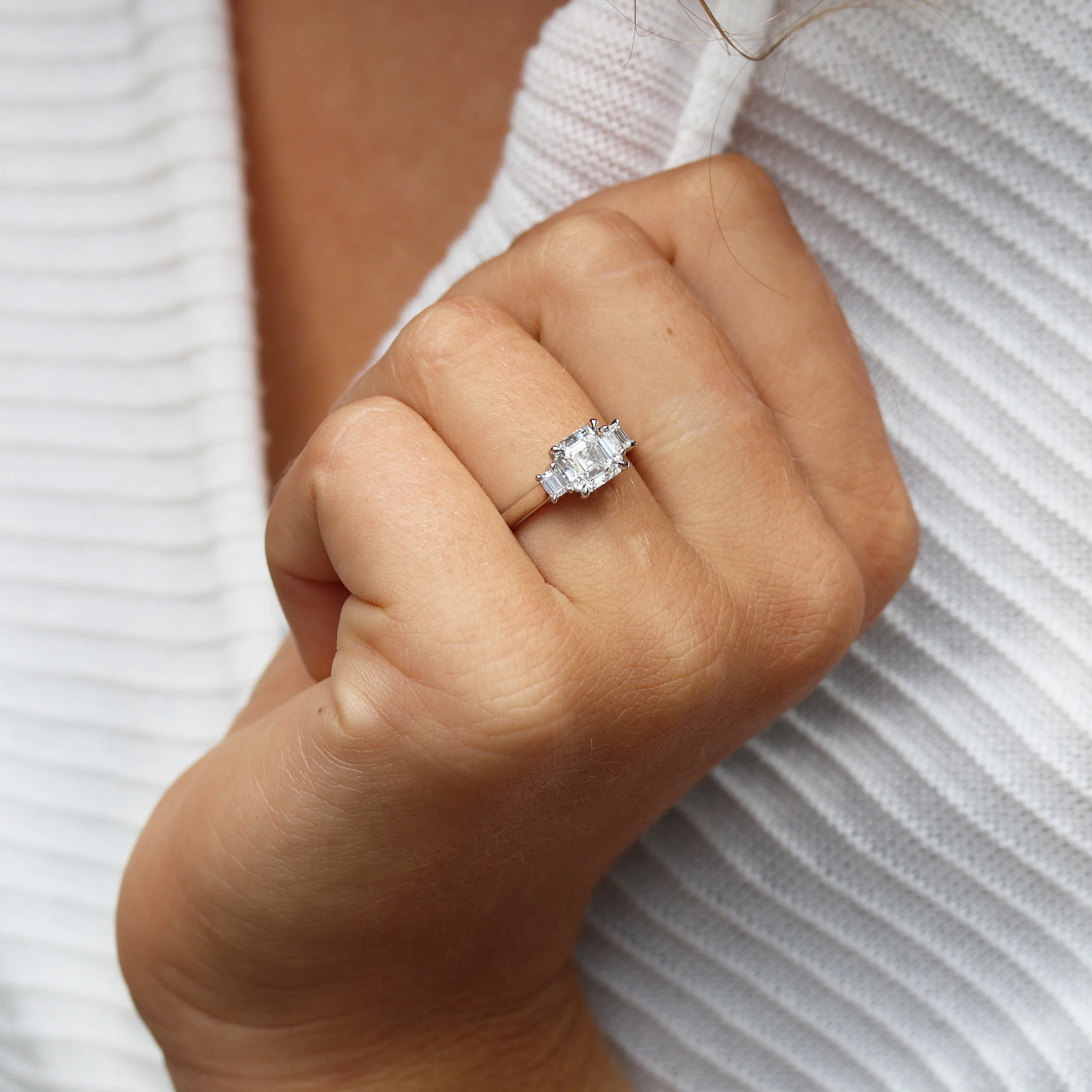 Asscher and Emerald Diamond Engagement Ring