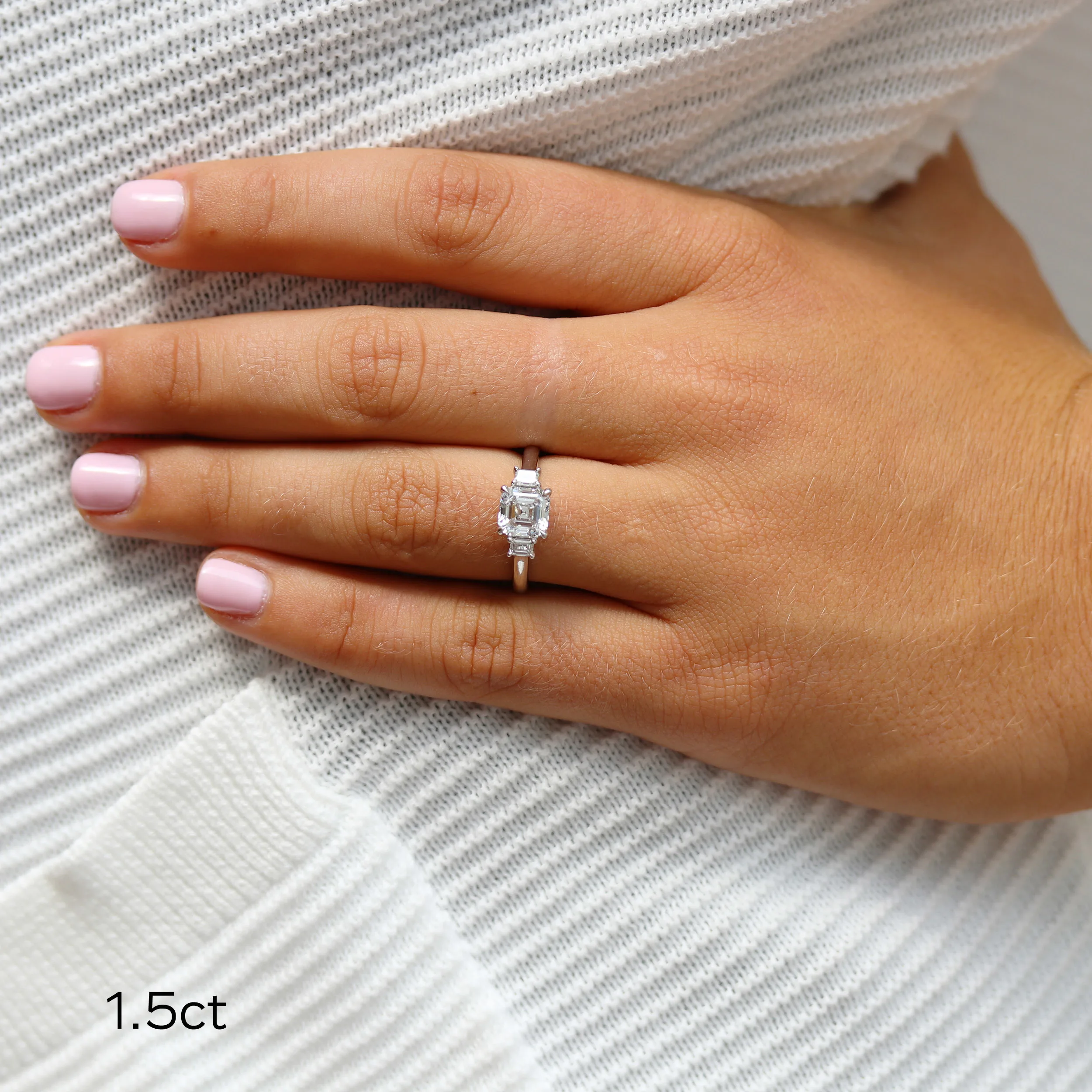 Platinum Asscher and Emerald Diamond Engagement Ring featuring 1.5 Carat Lab Diamonds (Main View)