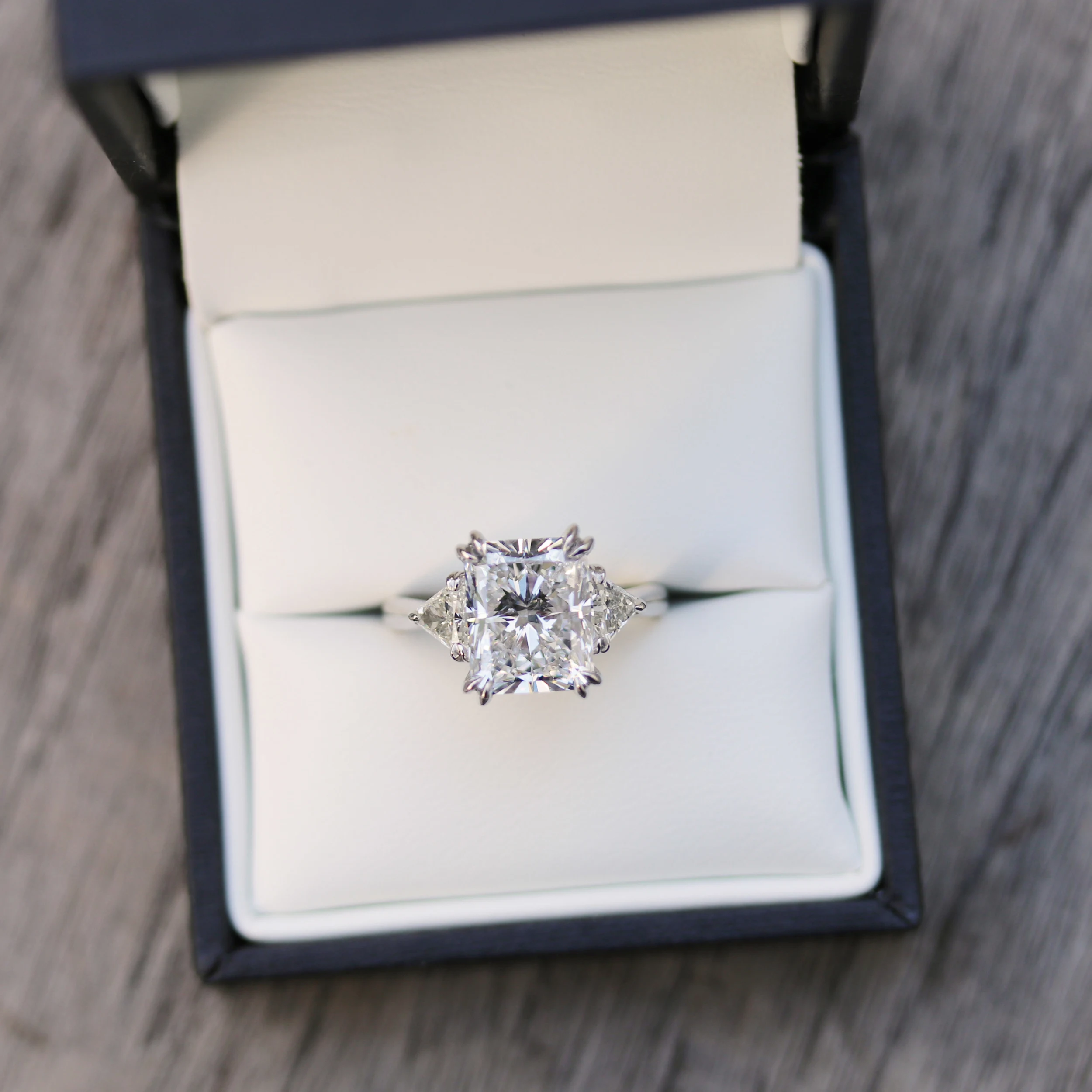 4.0 Carat Lab Diamonds Radiant and Trillion Diamond Engagement Ring in Platinum (Main View)
