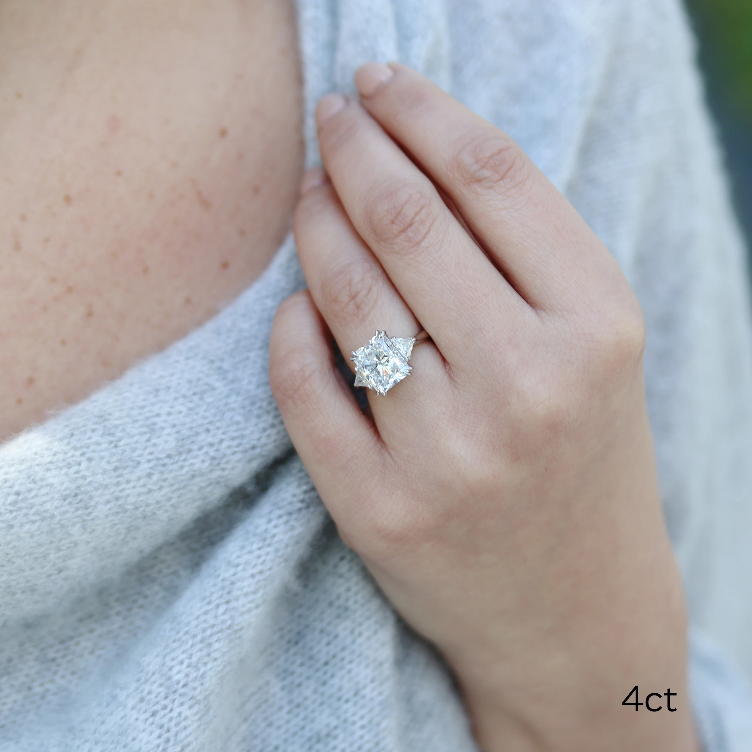 Platinum Radiant and Trillion Diamond Engagement Ring featuring 4.0 ctw Diamonds (Main View)
