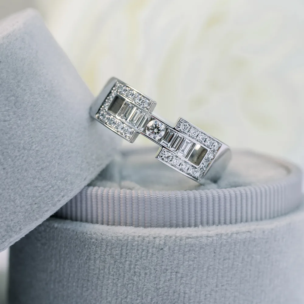 18k White Gold Custom Round and Baguette Men's Lab Diamond Wedding Band Ada Diamonds Design AD-183 Macro