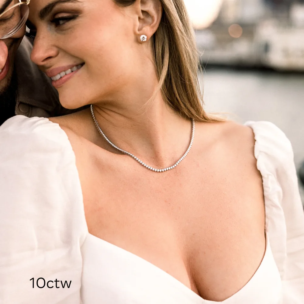 white gold ten carat lab diamond tennis necklace ada diamonds design ad 225 on model