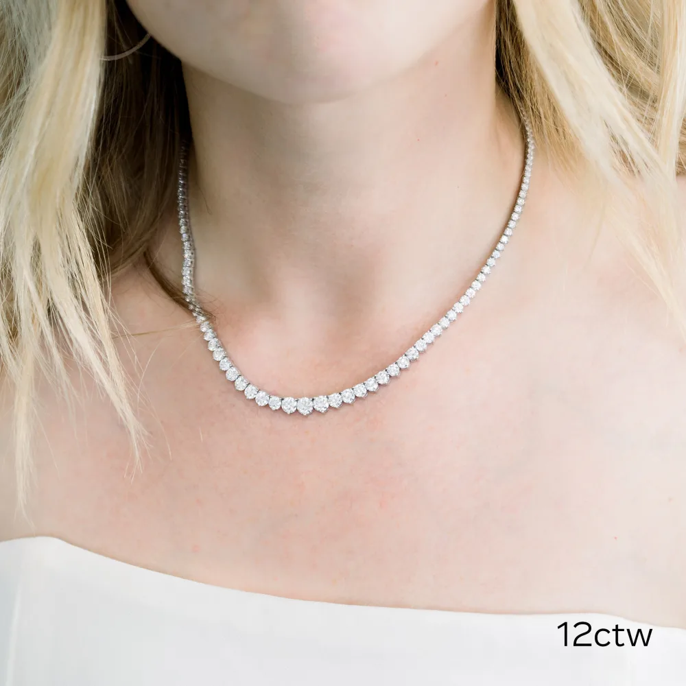 twelve carat round lab diamond choker in white gold ada diamonds design ad 110 on model
