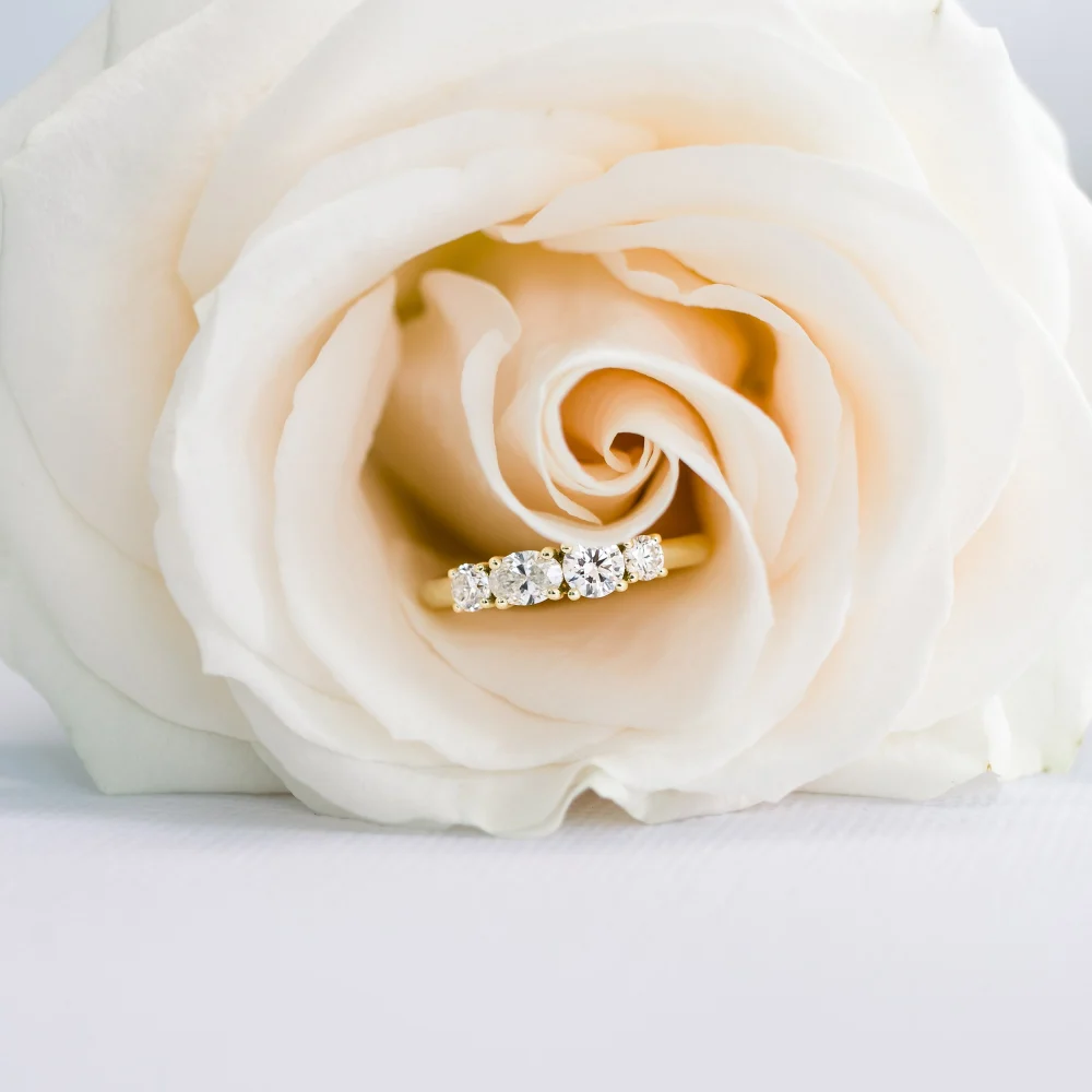 custom round and oval lab grown diamond wedding ring in yellow gold ada diamonds design ad 182