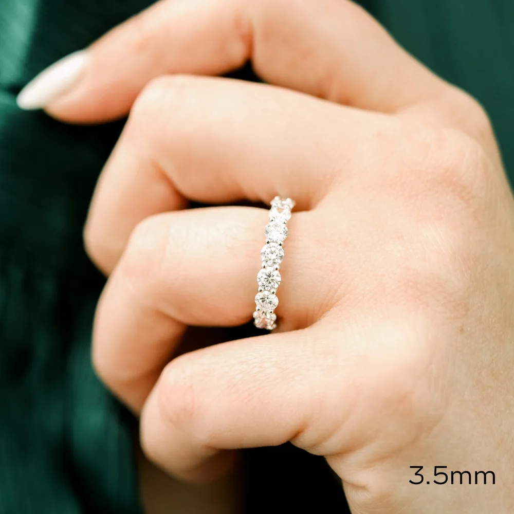 platinum two carat french u round lab diamond eternity band ada diamonds design ad 164 on model