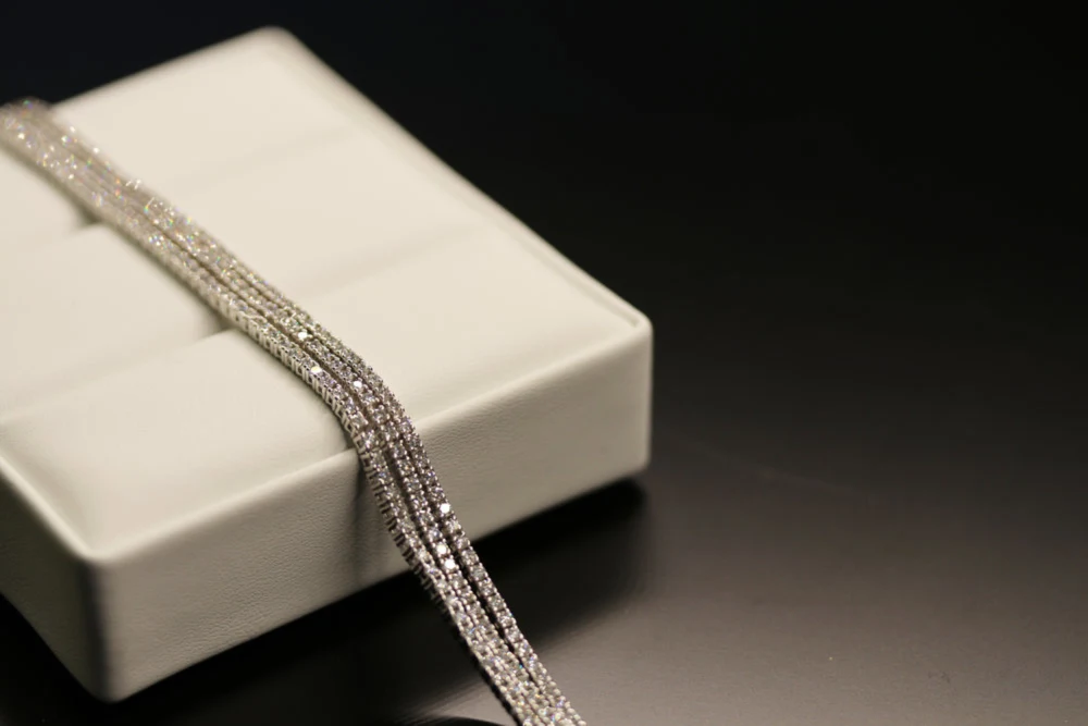 Tennis Three Row Lab Created Diamond Bracelet in Platinum Profile View Design-191