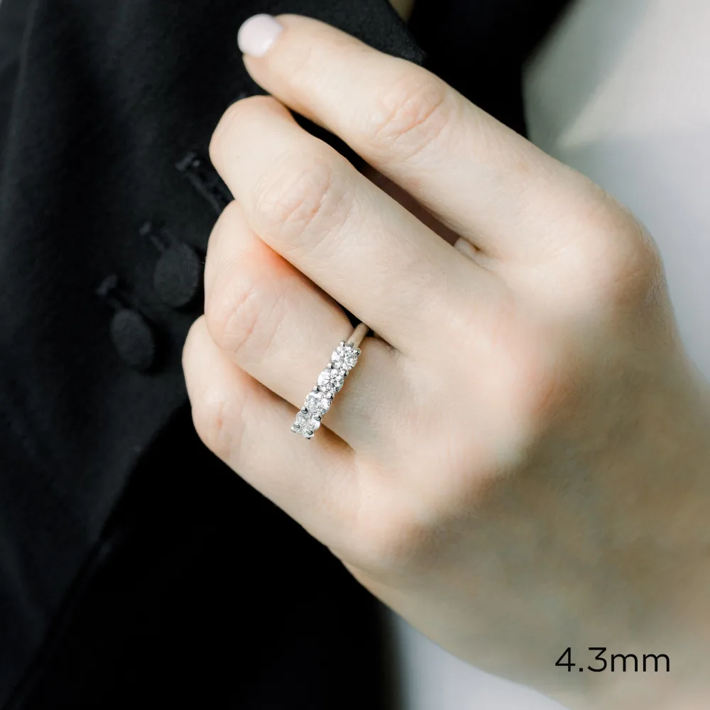 Platinum 1.5 Carat Round Five Stone Manmade Diamond Wedding Band Ada Diamonds Design AD-247 on Model