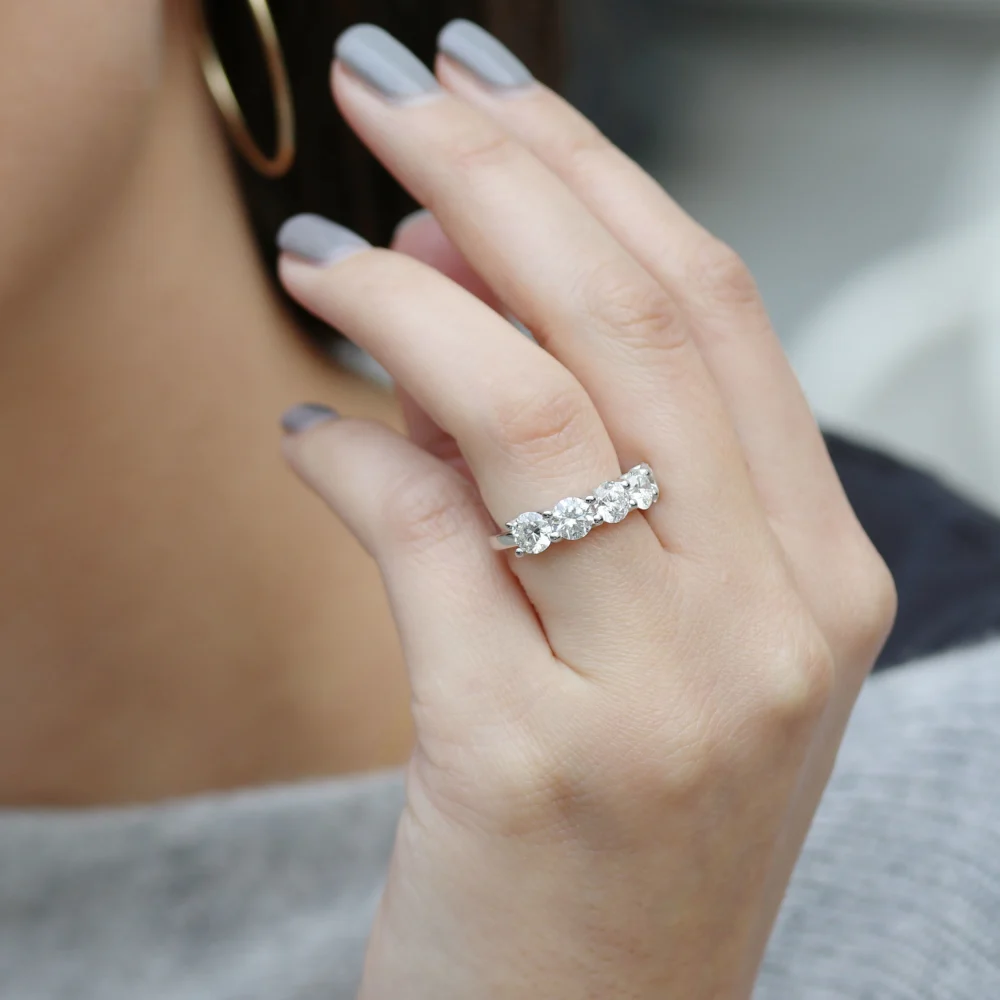 Round Five Stone Lab Grown Diamond Wedding Band On Model Design AD247