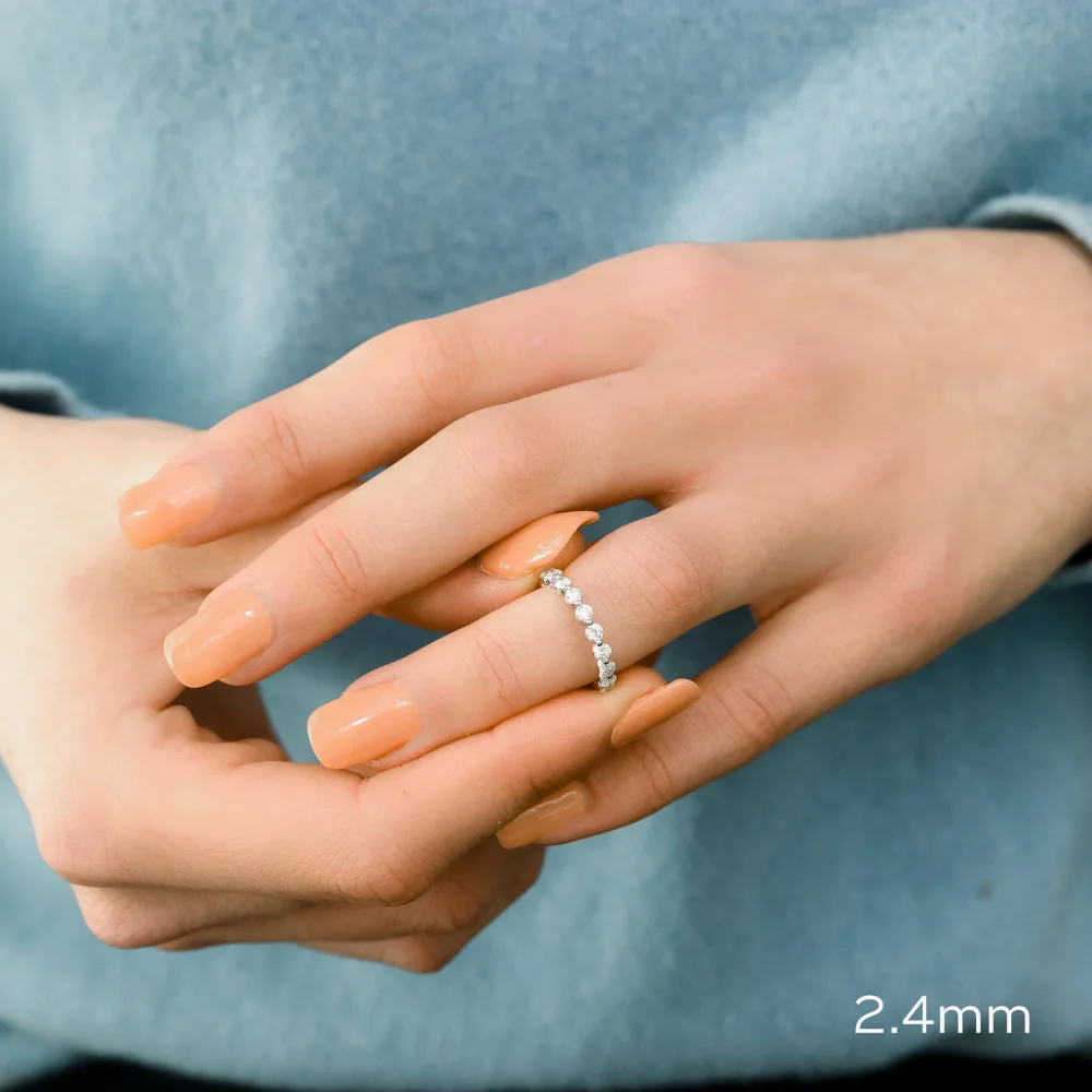 white gold round shared prong lab diamond three quarter eternity band ada diamonds design ad 261 on model