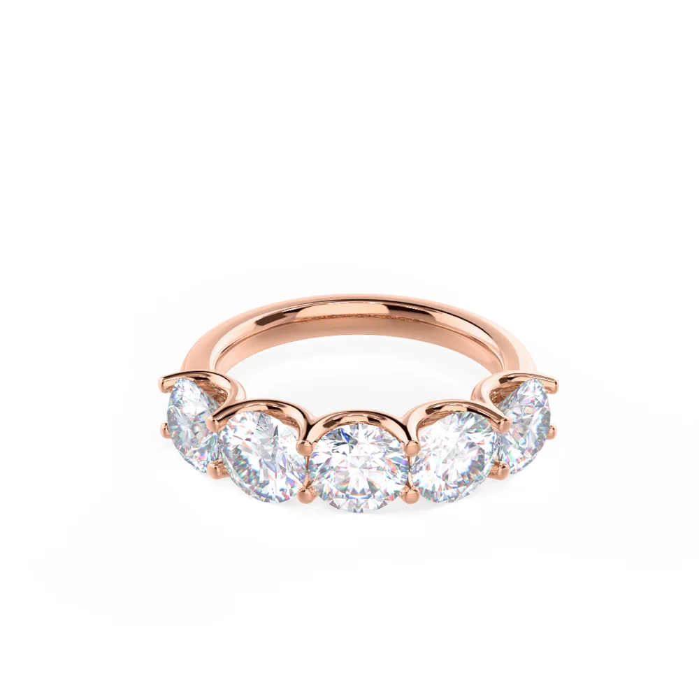 Round Five Stone Lab Grown Diamond Wedding Band Rendering In Rose Gold In Front View Design AD247