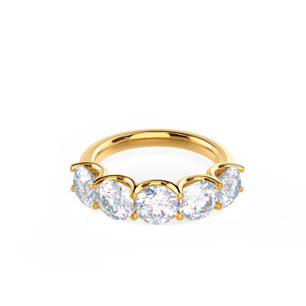 Round Five Stone Lab Grown Diamond Wedding Band Rendering In Yellow Gold In Front View Design AD247