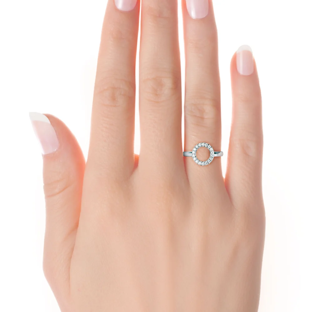 Karma Open Circle Lab Created Diamond Fashion Ring in Platinum on Hand Design-057