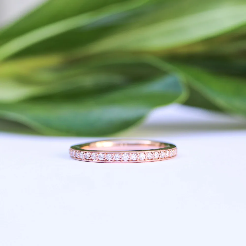 Manmade Diamond Channel Set Half Wedding Band In Rose Gold AD084