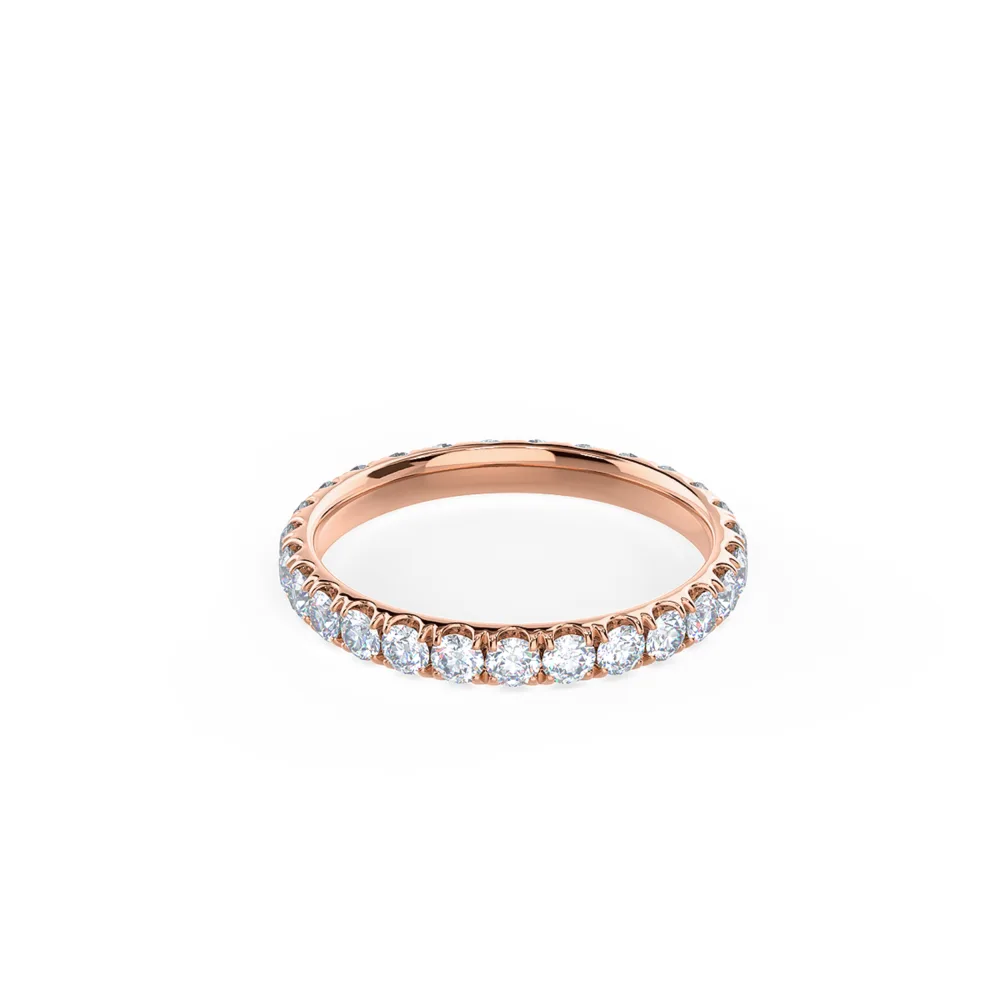 Lab Created Diamond U Pave Eternity Band Rendering In Rose Gold In Front View AD082