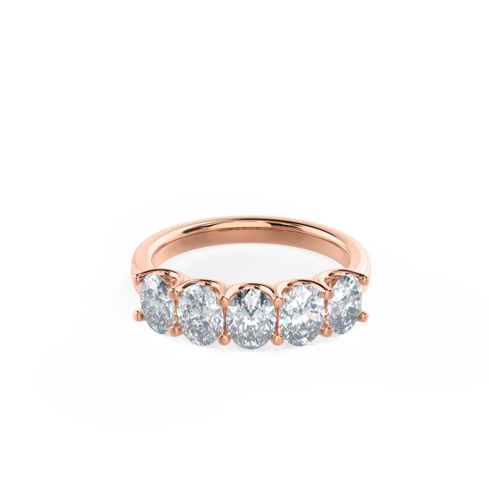 Oval Five Stone Lab Grown Diamond Wedding Band Rendering In Rose Gold In Front View AD238