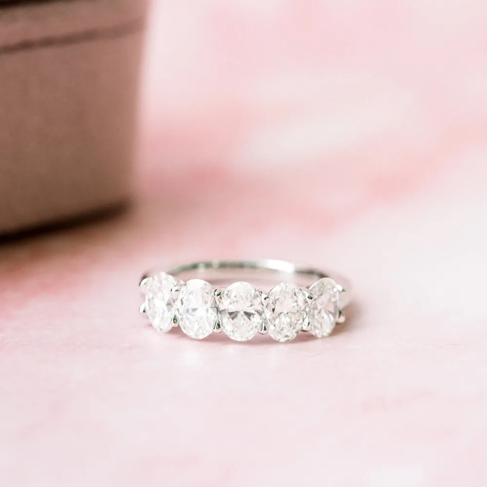 platinum 2 carat oval cut lab diamond five stone wedding ring ada diamonds design ad 238 macro