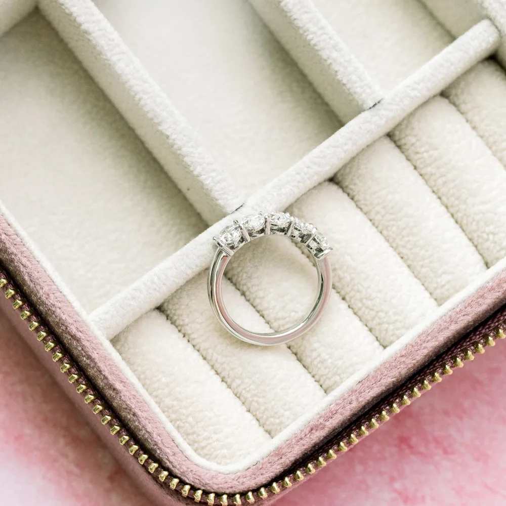 platinum 2 ct oval five stone wedding ring featuring man made diamonds ada diamonds design ad 238 side view