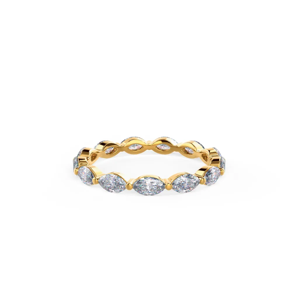 Lab Diamond Marquise Eternity Band Rendering In Yellow Gold In Front View AD270