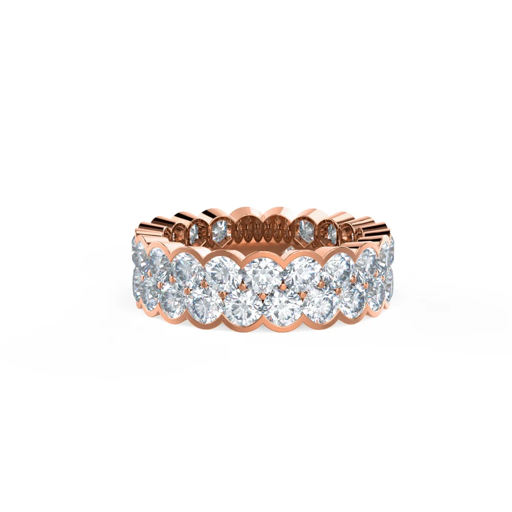 Ada Diamonds Lab Created Diamond Two Row Bezel Wedding Band Rendering In Rose Gold In Front View AD232