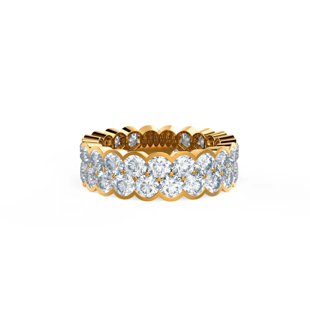 Ada Diamonds Lab Created Diamond Two Row Bezel Wedding Band Rendering In Yellow Gold In Front View AD232