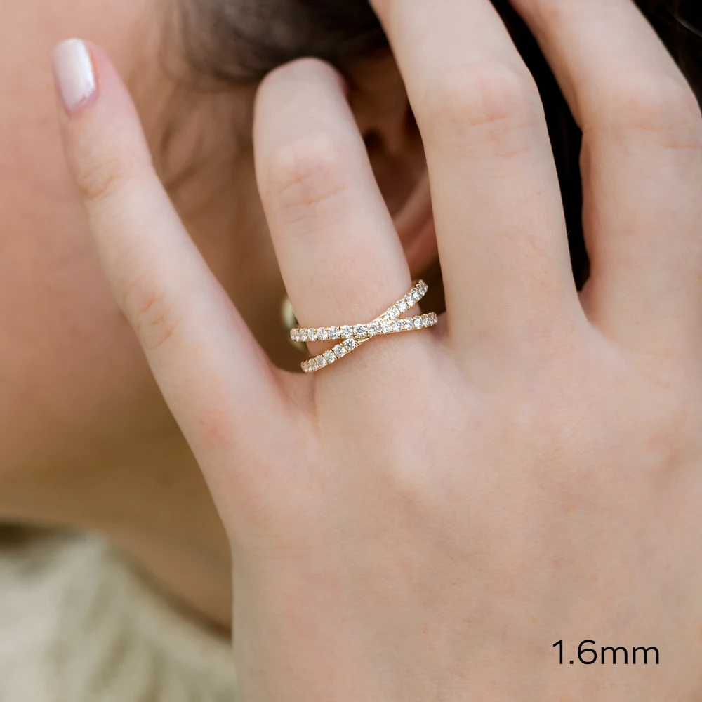 lab diamond wedding ring in x design in yellow gold ada diamonds design ad 217 on model