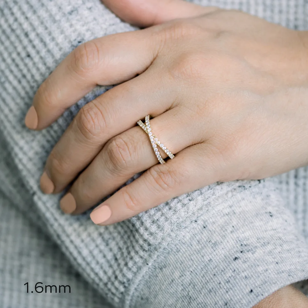 yellow gold 1.6mm round lab diamond x wedding band ada diamonds design ad 217 on model