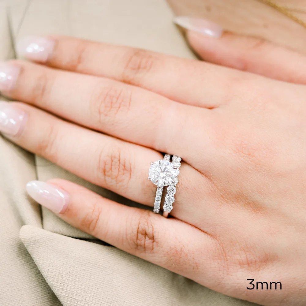 platinum round seven stone lab diamond wedding band wiht petite four prong pave engagement ring ada diamonds design ad 134 on model