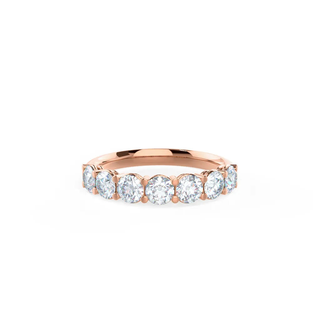 Lab Diamond Round Seven Stone Wedding Band Rendering In Rose Gold In Front View Design AD240