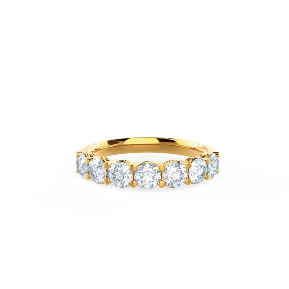 Lab Diamond Round Seven Stone Wedding Band Rendering In Yellow Gold In Front View Design AD240
