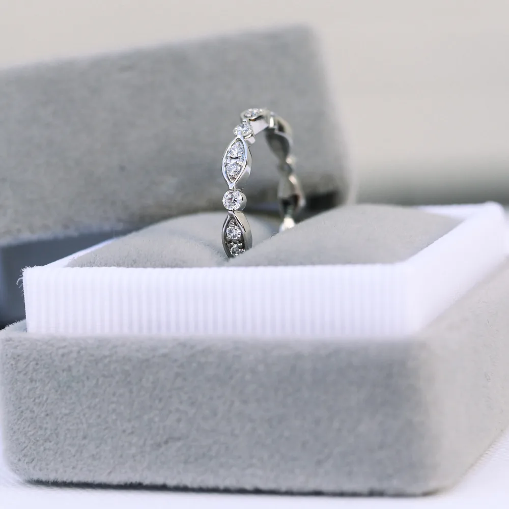 Leaf Style 3/4 Eternity Band in Platinum featuring Lab Diamonds Ada Diamonds Design Number AD-216 in Box
