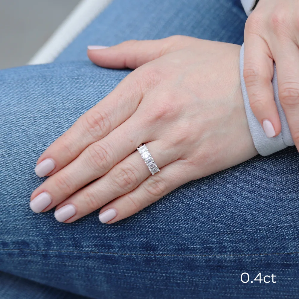 2 carat emerald cut lab grown diamond five stone ring ada diamonds design ad 239 on model