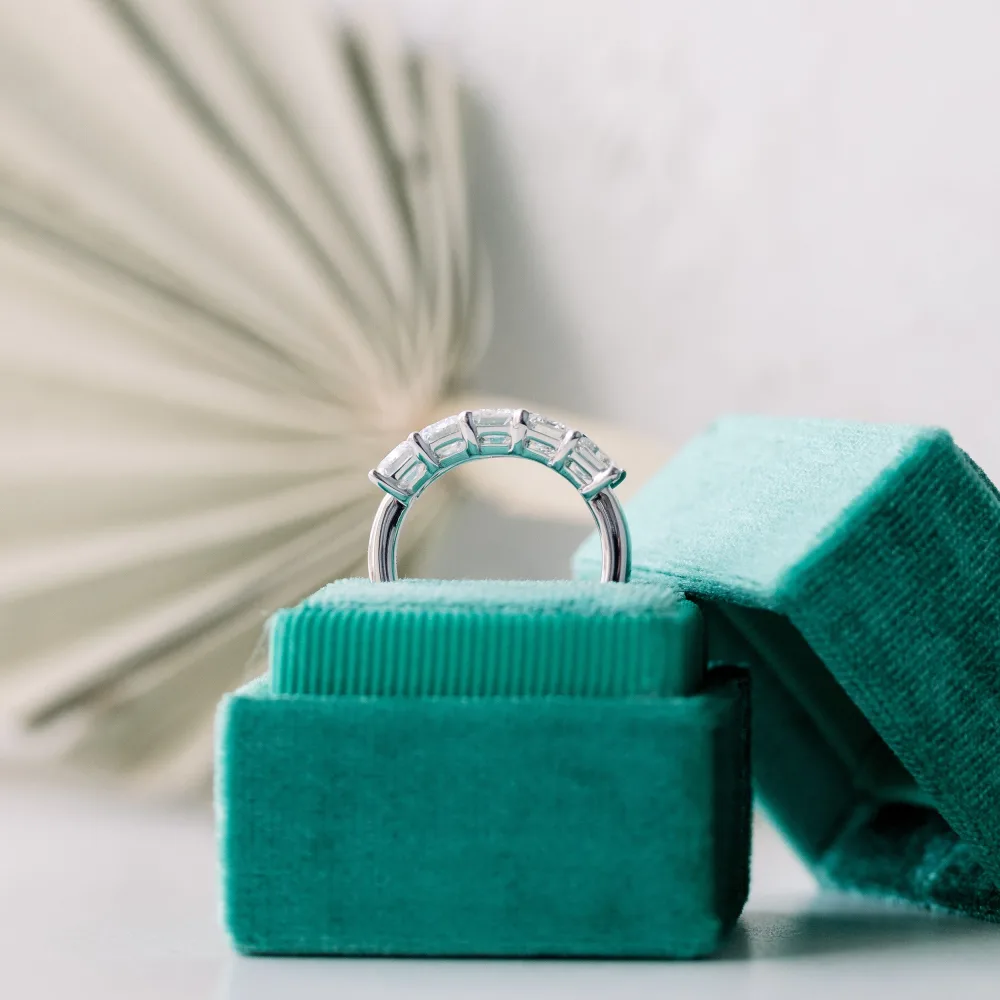 white gold 3.5 carat emerald cut wedding band with lab grown diamonds ada diamonds design ad 239 profile view