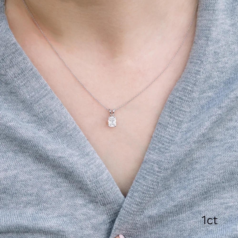 1 ct radiant cut lab diamond pendant necklace platinum