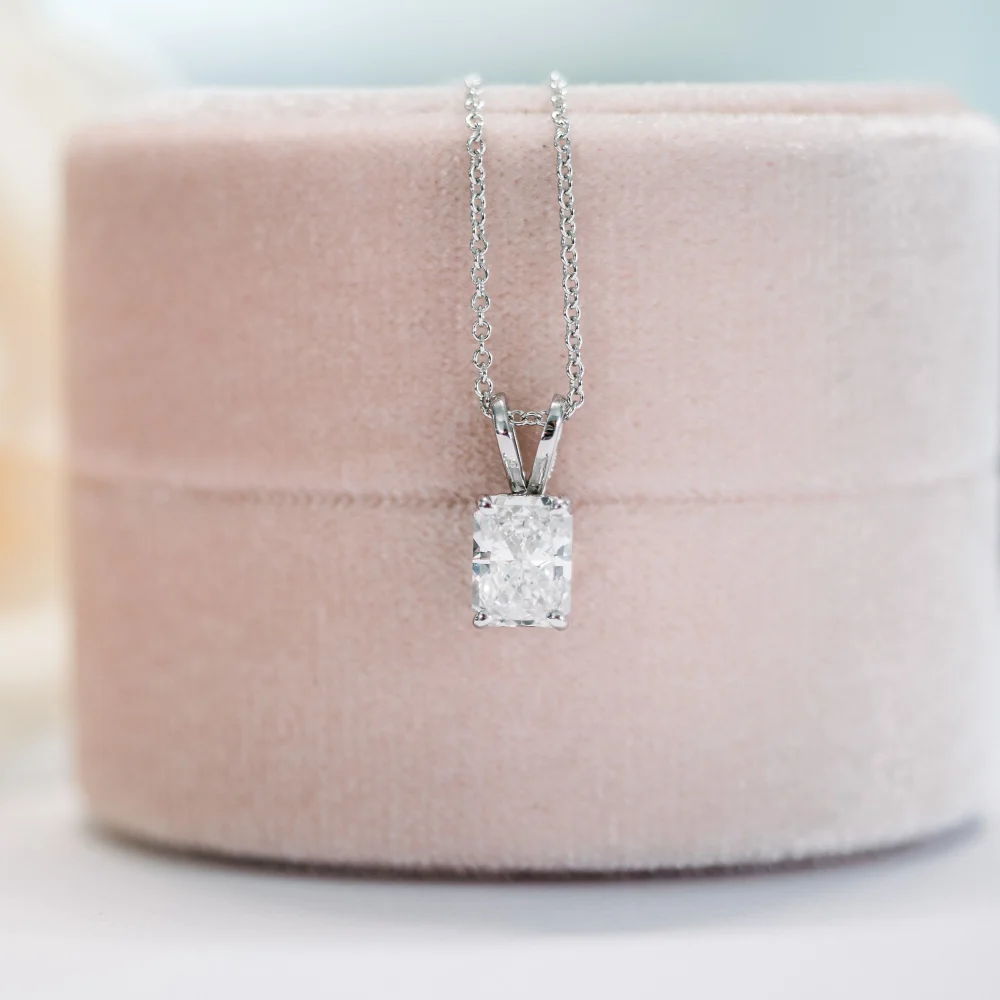 white gold radiant cut solitaire lab diamond necklace