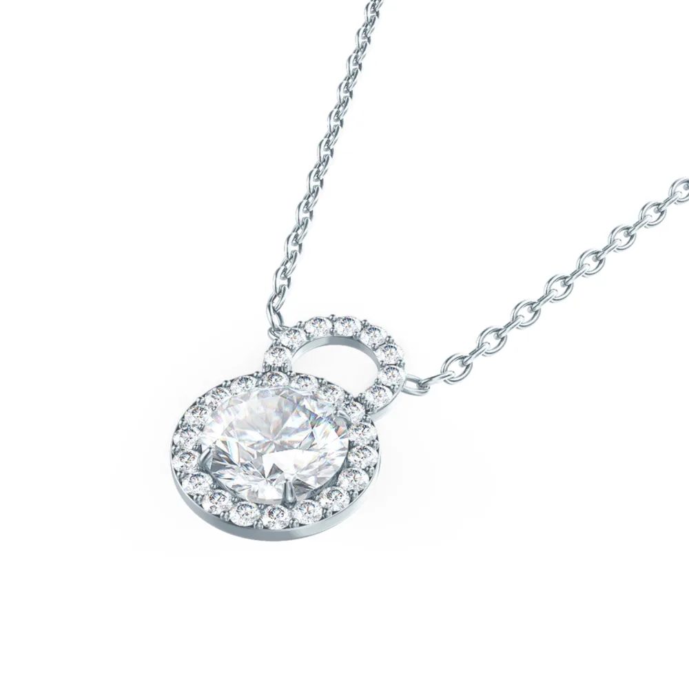 Royal Two Halo Lab Created Diamond Pendant in White Gold Design-059