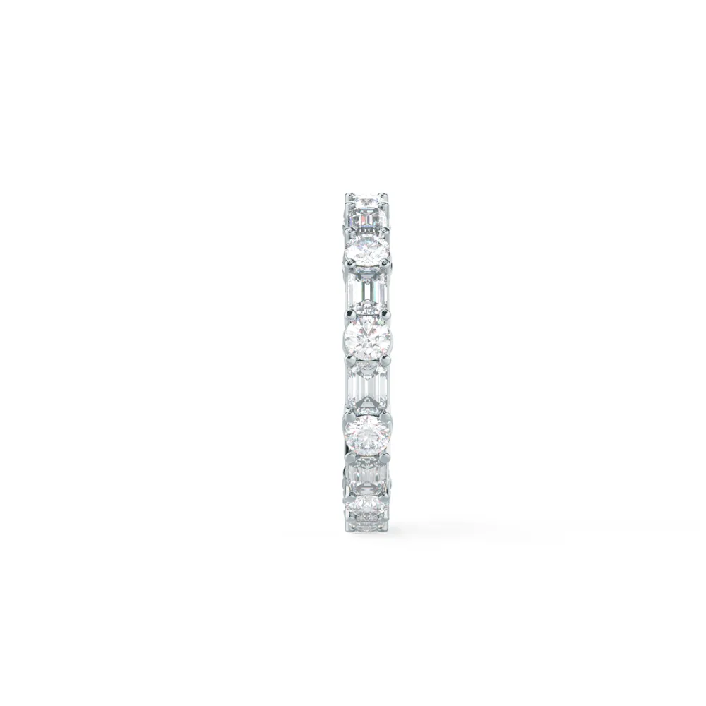 Lab Created Diamond East West Emerald and Round Band Rendering In Side View AD236
