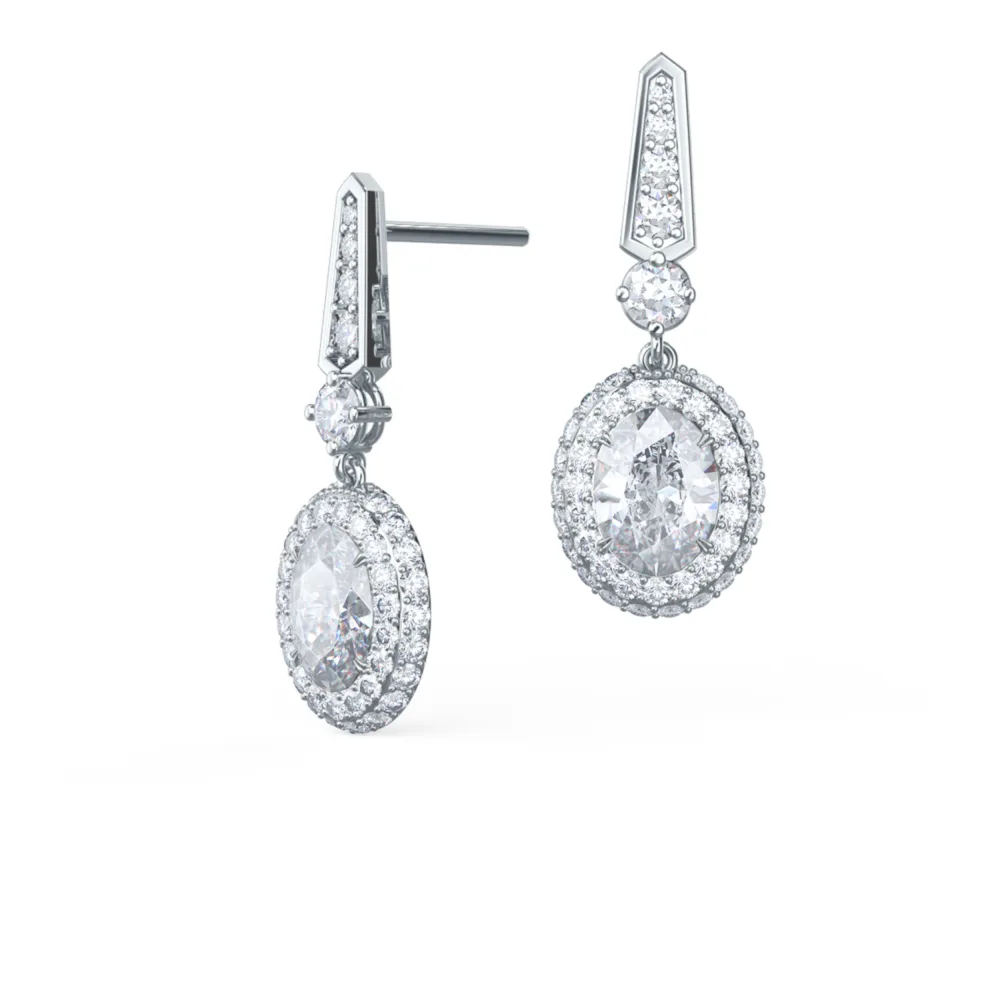 Royal Antique Oval Lab Created Diamond Drop Earrings in Platinum Design-060