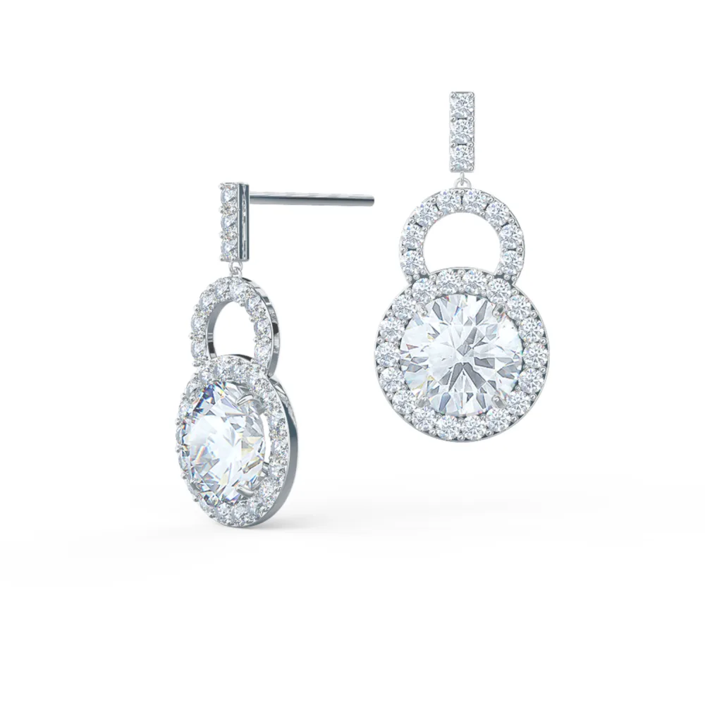 Royal Two Halo Lab Created Diamond Drop Earrings in Platinum Design-058
