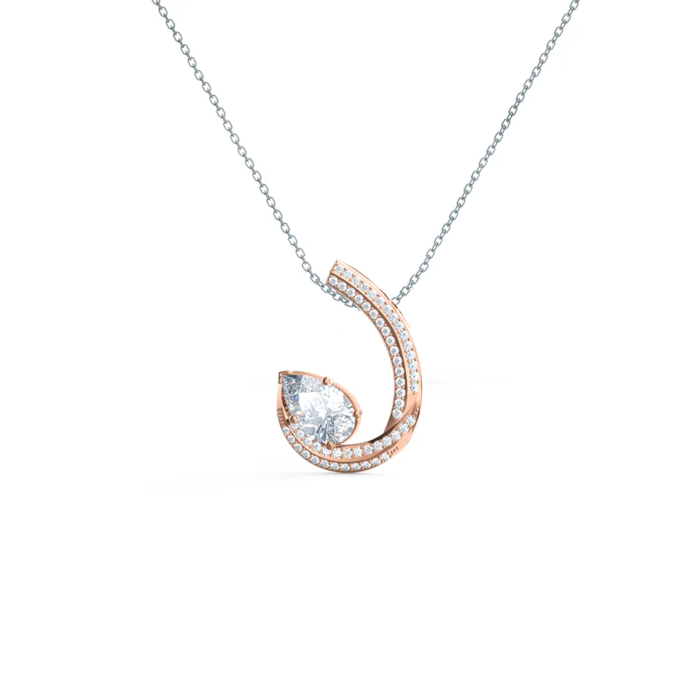 Open Pear Swirl Lab Created Diamond Pendant in Rose Gold Design-064