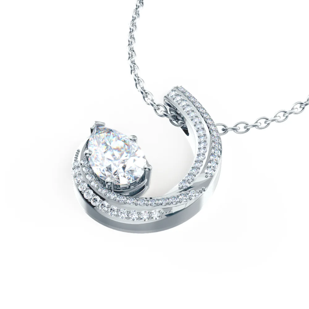 Open Pear Swirl Lab Created Diamond Pendant in White Gold Design-064