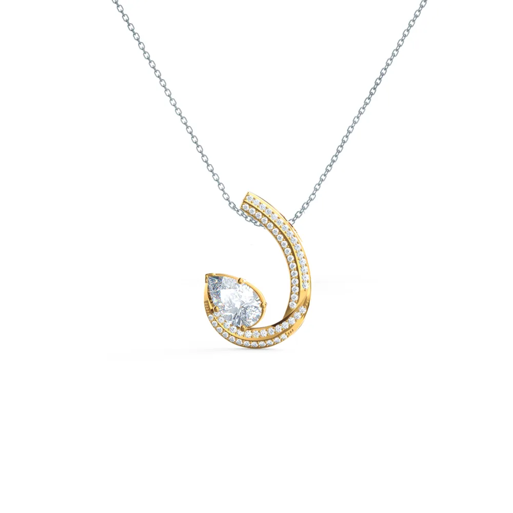 Open Pear Swirl Lab Created Diamond Pendant in Yellow Gold Design-064