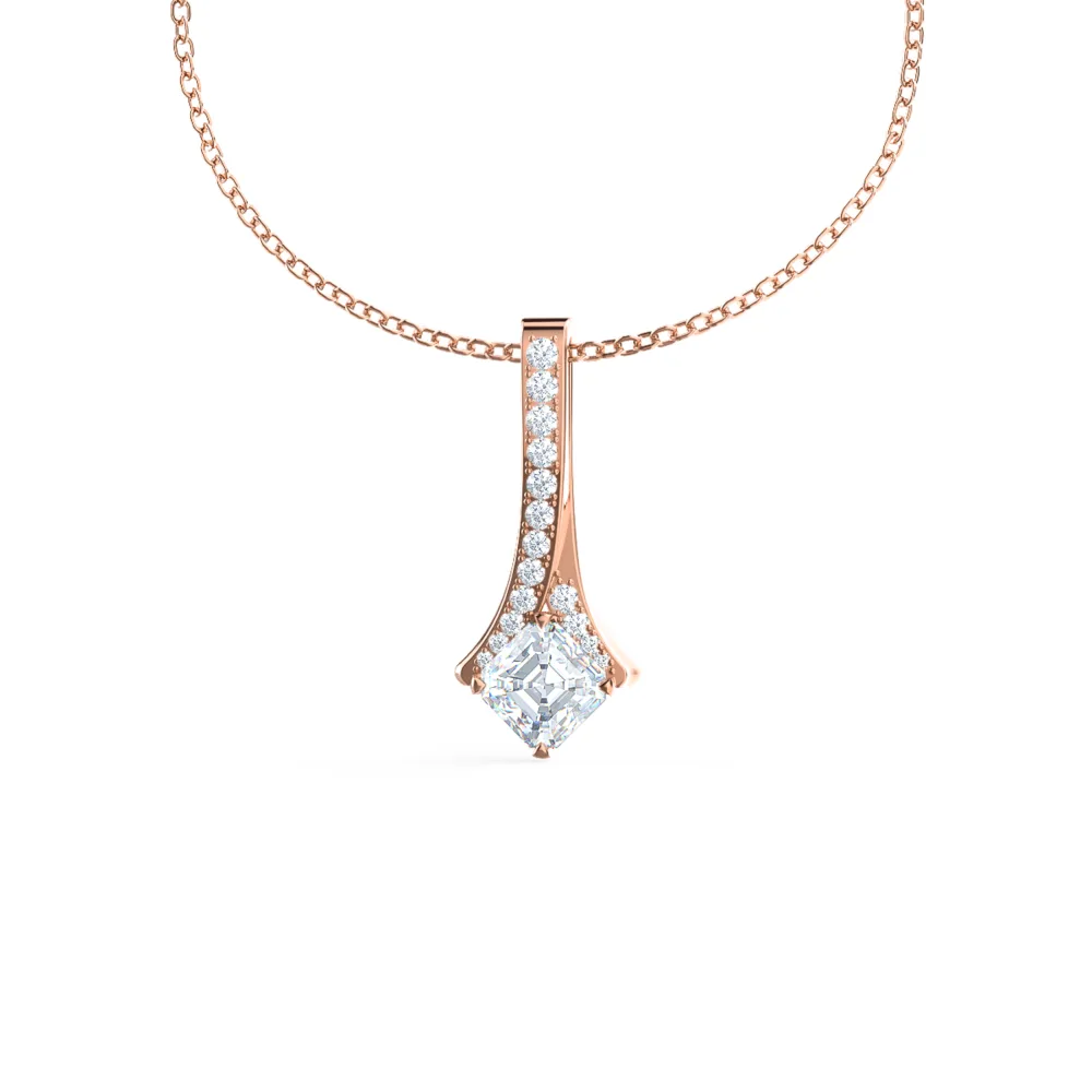 Princess Cut Lab Created Diamond Pendant in Rose Gold Design-063