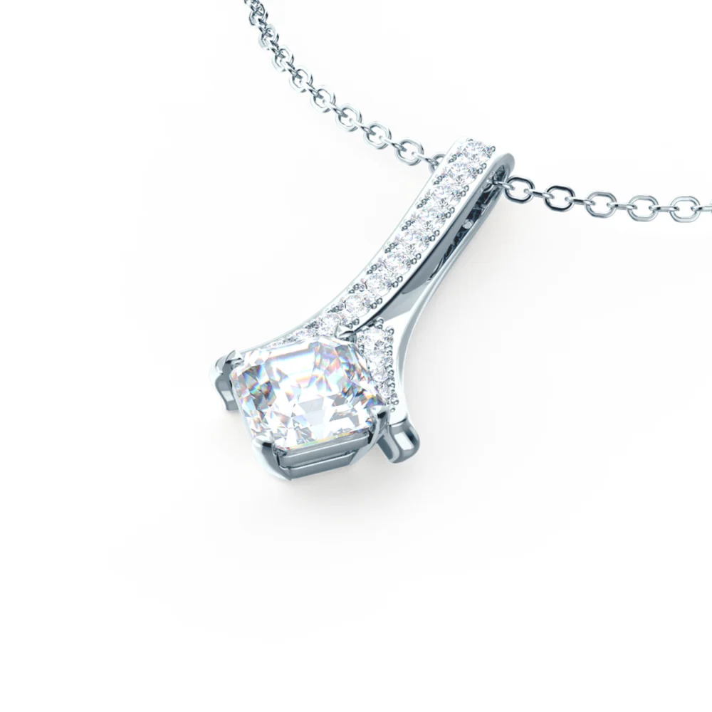 Princess Cut Lab Created Diamond Pendant in White Gold Design-063