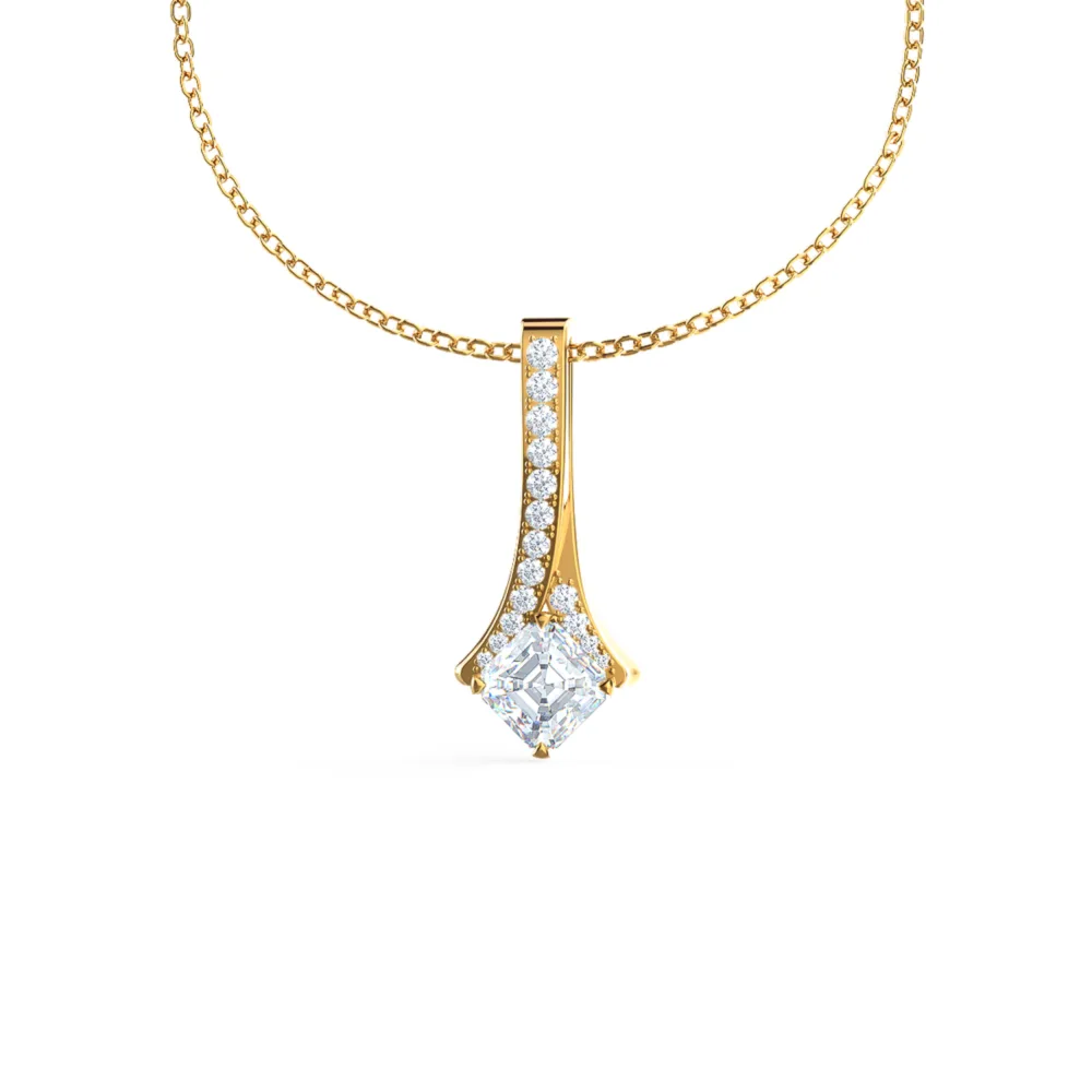 Princess Cut Lab Created Diamond Pendant in Yellow Gold Design-063