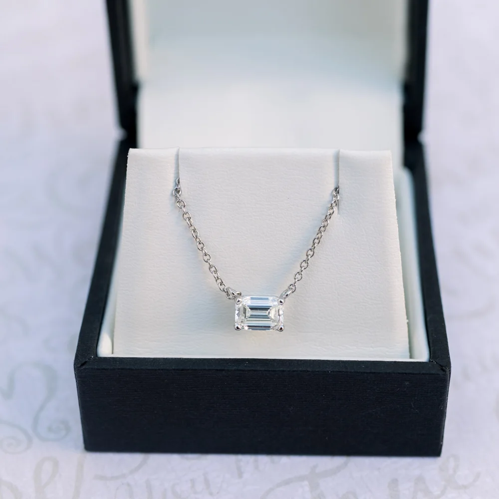 white gold emerald cut lab diamond east west necklace ada diamonds design ad 298