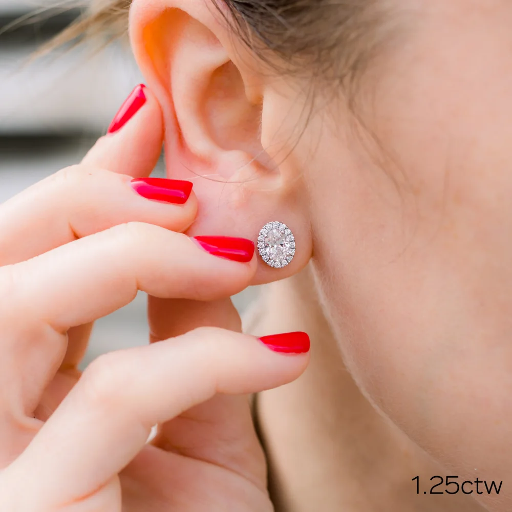 white gold oval lab diamond halo stud earrings ada diamonds design ad 195 on model