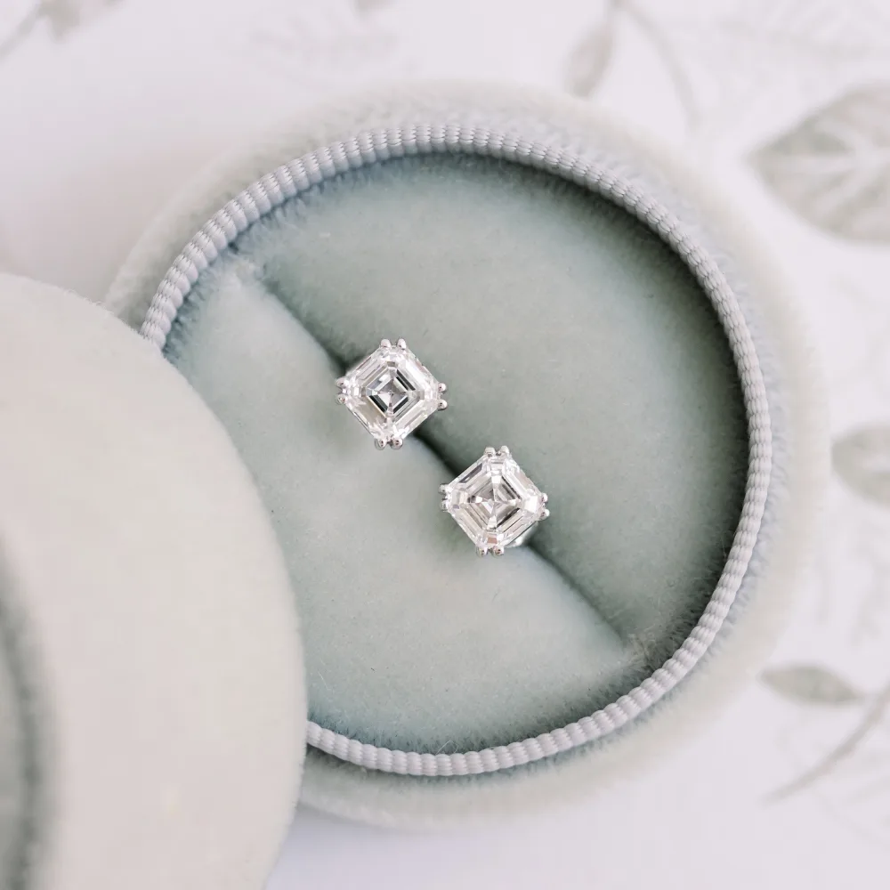 2 carat asscher cut lab diamond studs in white gold ada diamonds design ad288