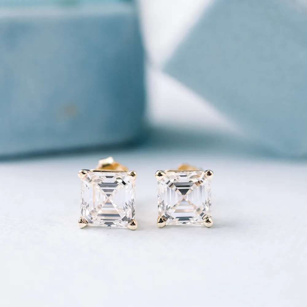 14k yellow gold 3.5 carat asscher stud earrings with lab diamonds ada diamonds design ad 288