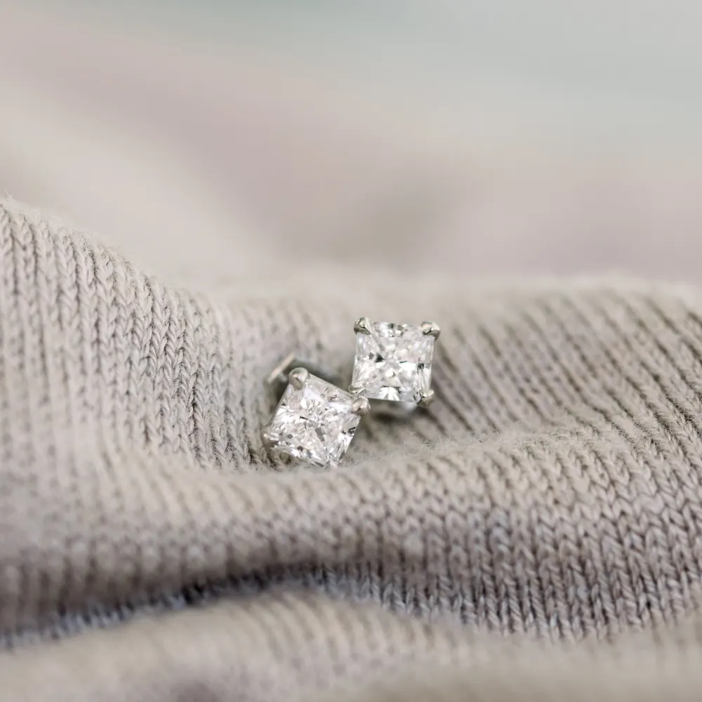 1 carat radiant cut lab diamond studs in white gold ada diamonds design ad 293